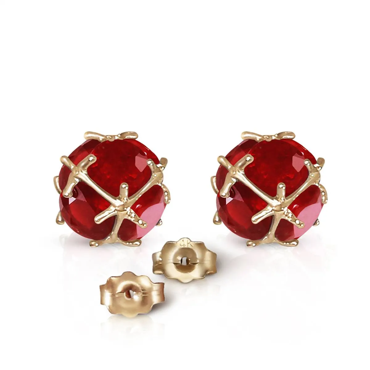 14K Solid Yellow Gold Stud Earrings w/ Natural Rubies