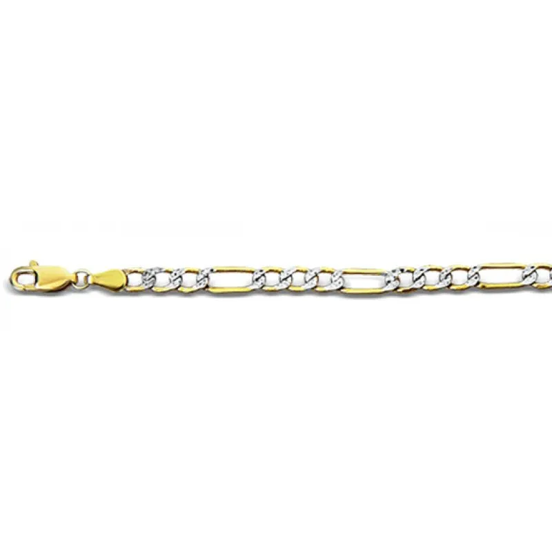 14K Two Tone White Pave Hollow Figaro Anklet, 4.6mm (14K-WPFIGH100-10)