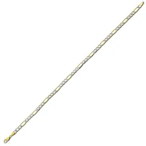 14K Two Tone White Pave Hollow Figaro Anklet, 4.6mm (14K-WPFIGH100-10)