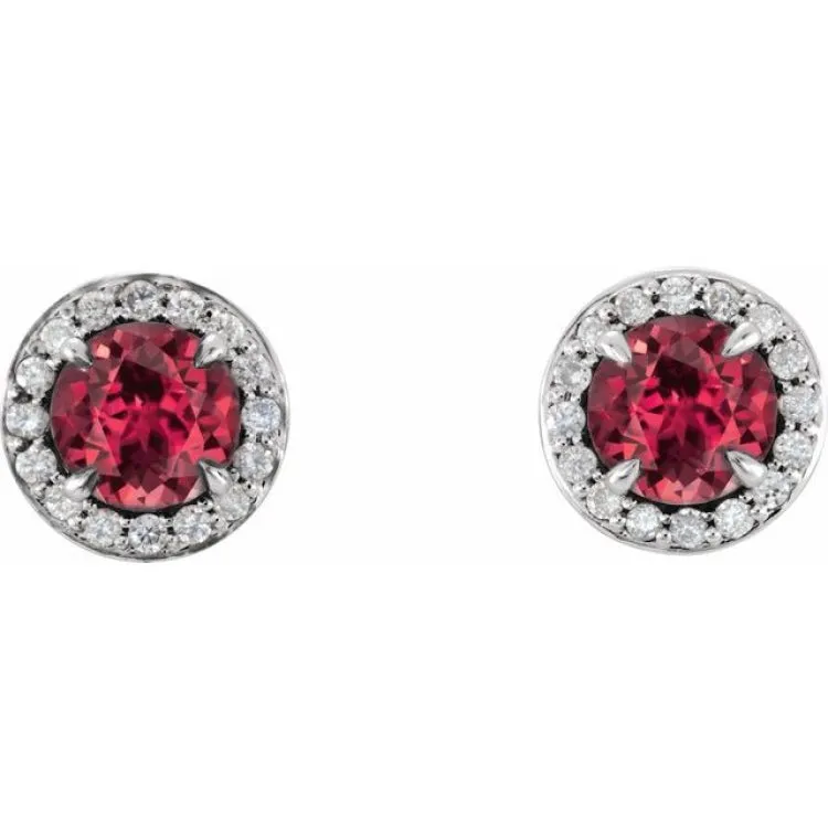 14K White 4 mm Lab-Grown Ruby & 1/10 CTW Natural Diamond Earrings