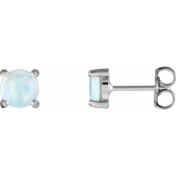 14K White 6 mm Natural White Opal Earrings