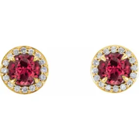 14K Yellow 4.5 mm Lab-Grown Ruby & 1/6 CTW Natural Diamond Earrings