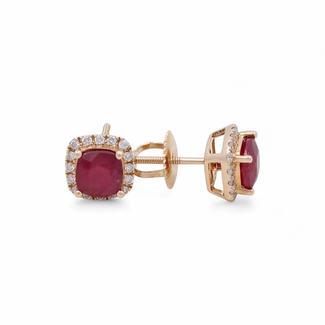 14K Yellow Gold Fashion Women's Earrings Diamonds and Ruby