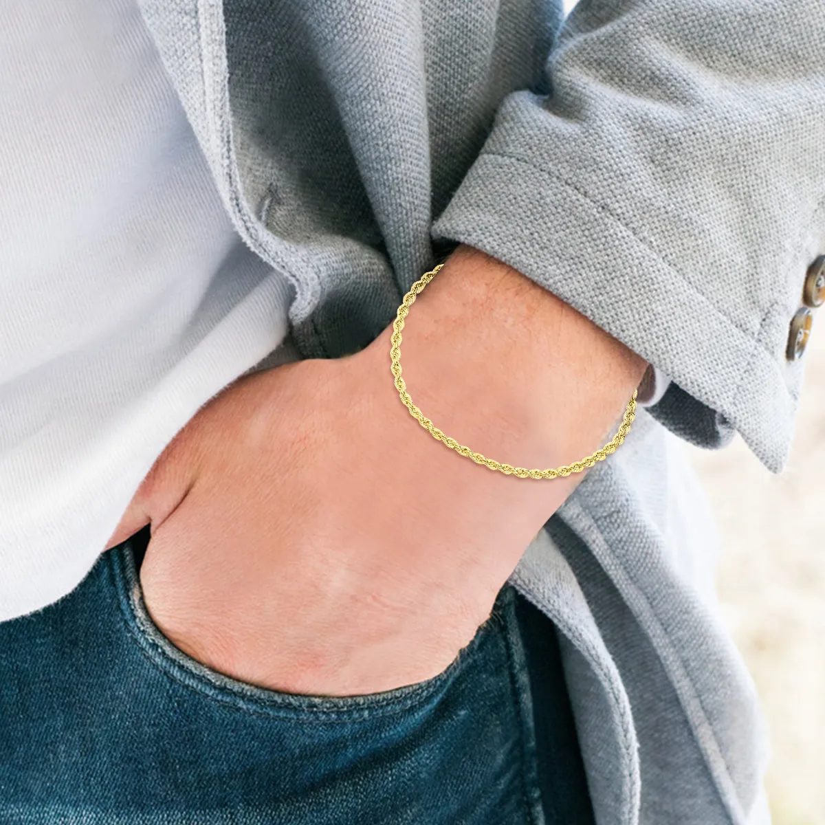 14K Yellow Gold Filled 3.3Mm Rope Chain Bracelet With Lobster Clasp