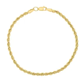 14K Yellow Gold Filled 3.3Mm Rope Chain Bracelet With Lobster Clasp