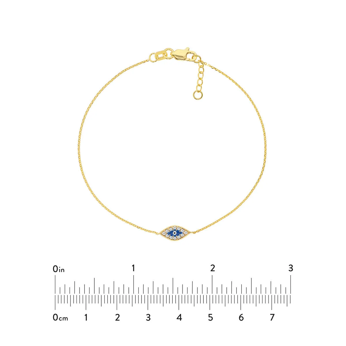 14k Yellow Gold Mini CZ Evil Eye Adjustable Bracelet