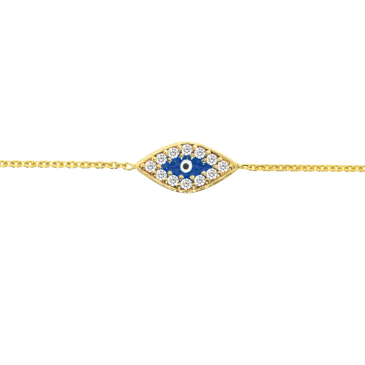 14k Yellow Gold Mini CZ Evil Eye Adjustable Bracelet