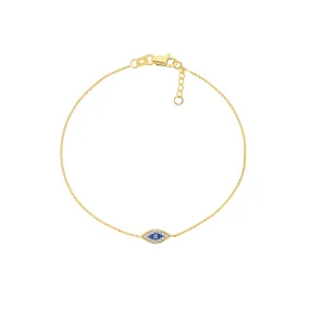 14k Yellow Gold Mini CZ Evil Eye Adjustable Bracelet