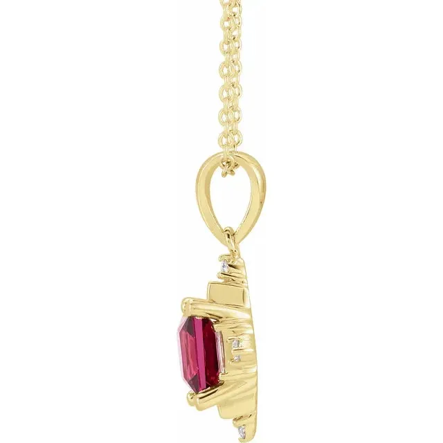 14K Yellow Gold Natural Rhodolite Garnet & 1/5 CTW Natural Diamond Geometric 16-18" Necklace