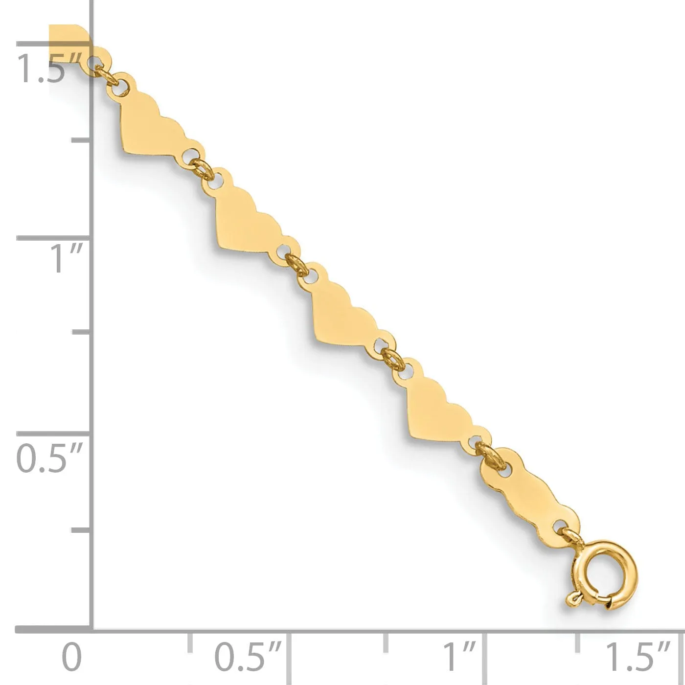 14k Yellow Gold Oval Link Chain With Hearts Anklet