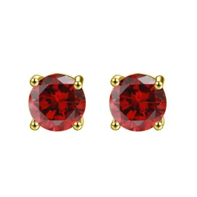 14k Yellow Gold Plated 2 Ct Round Created Ruby Sapphire Stud Earrings