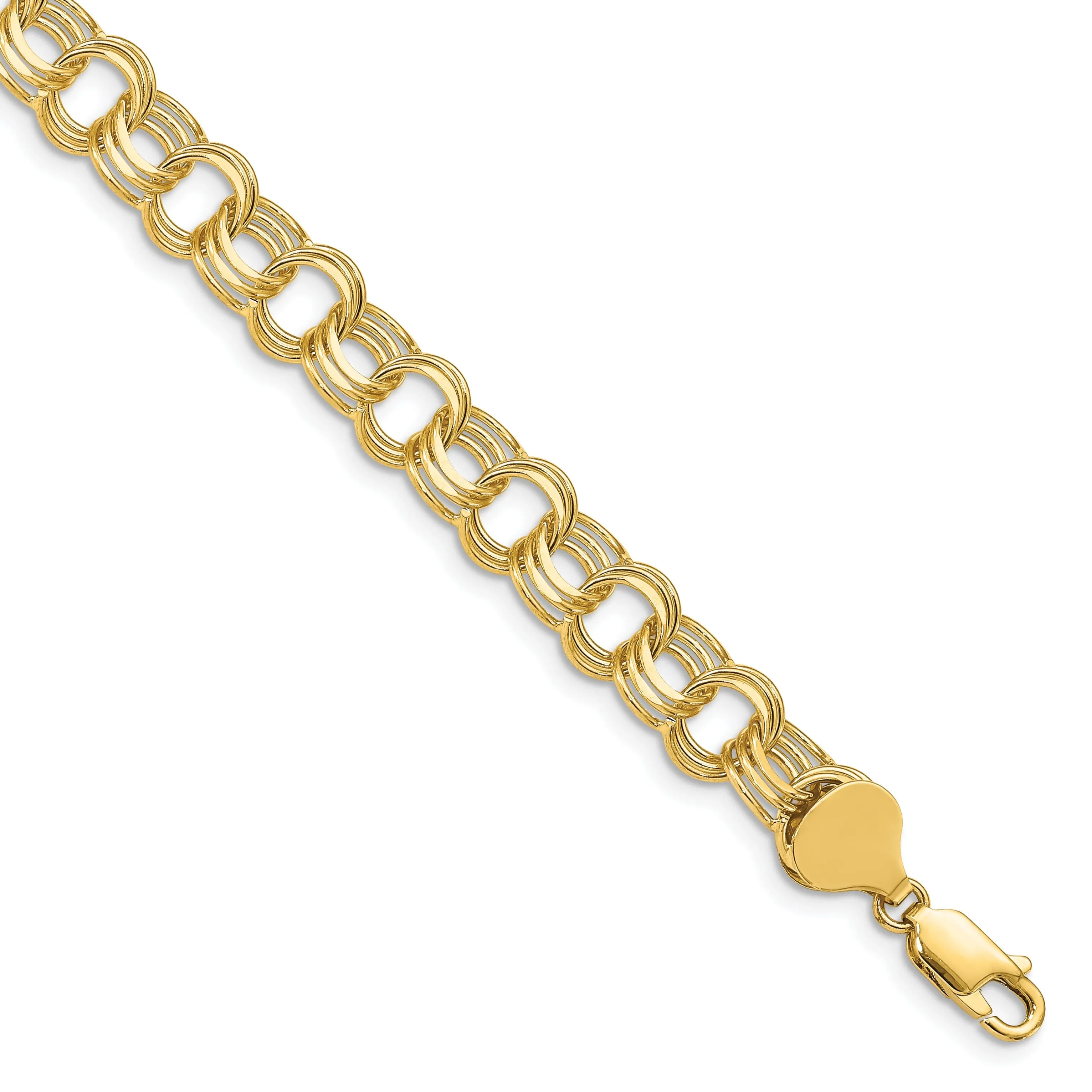 14k Yellow Gold Triple Link Charm Bracelet