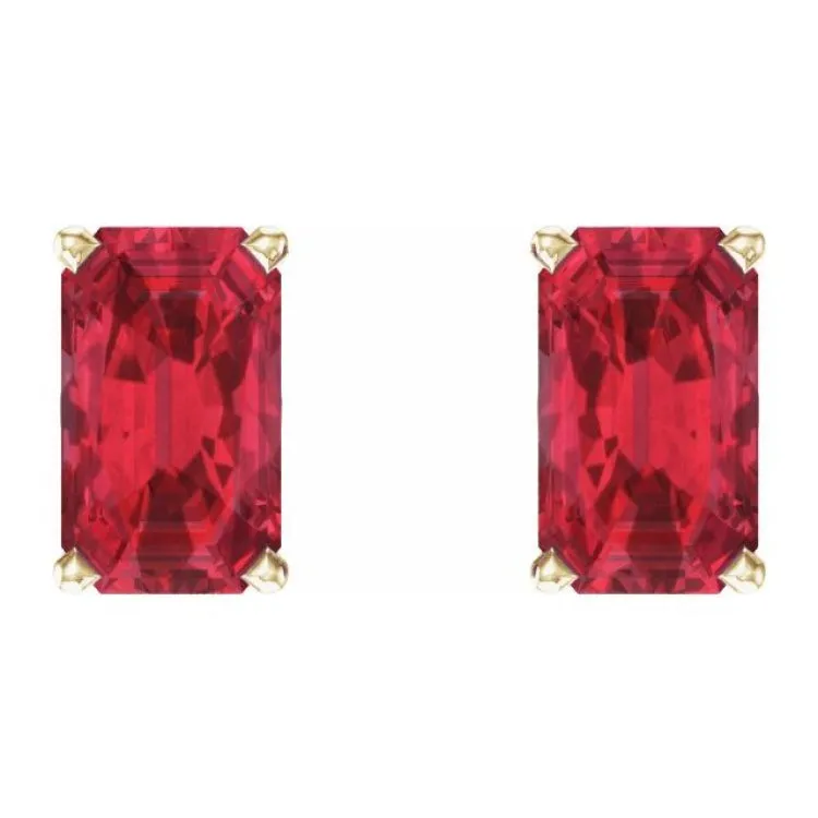 14K Yellow Lab-Grown Ruby Earrings