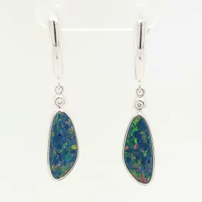 14KW Australian Opal Doublet & Diamond Dangle Earring Pair