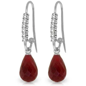 17.78 Carat 14K Solid White Gold Fish Hook Earrings Diamond Ruby