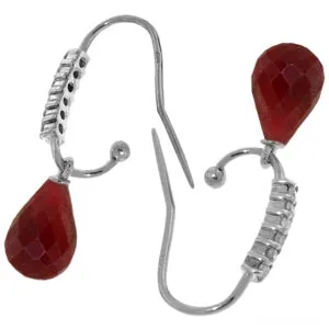 17.78 Carat 14K Solid White Gold Fish Hook Earrings Diamond Ruby