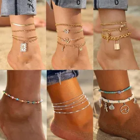 17KM Punk Multilayered Lock Snake Chain Anklet