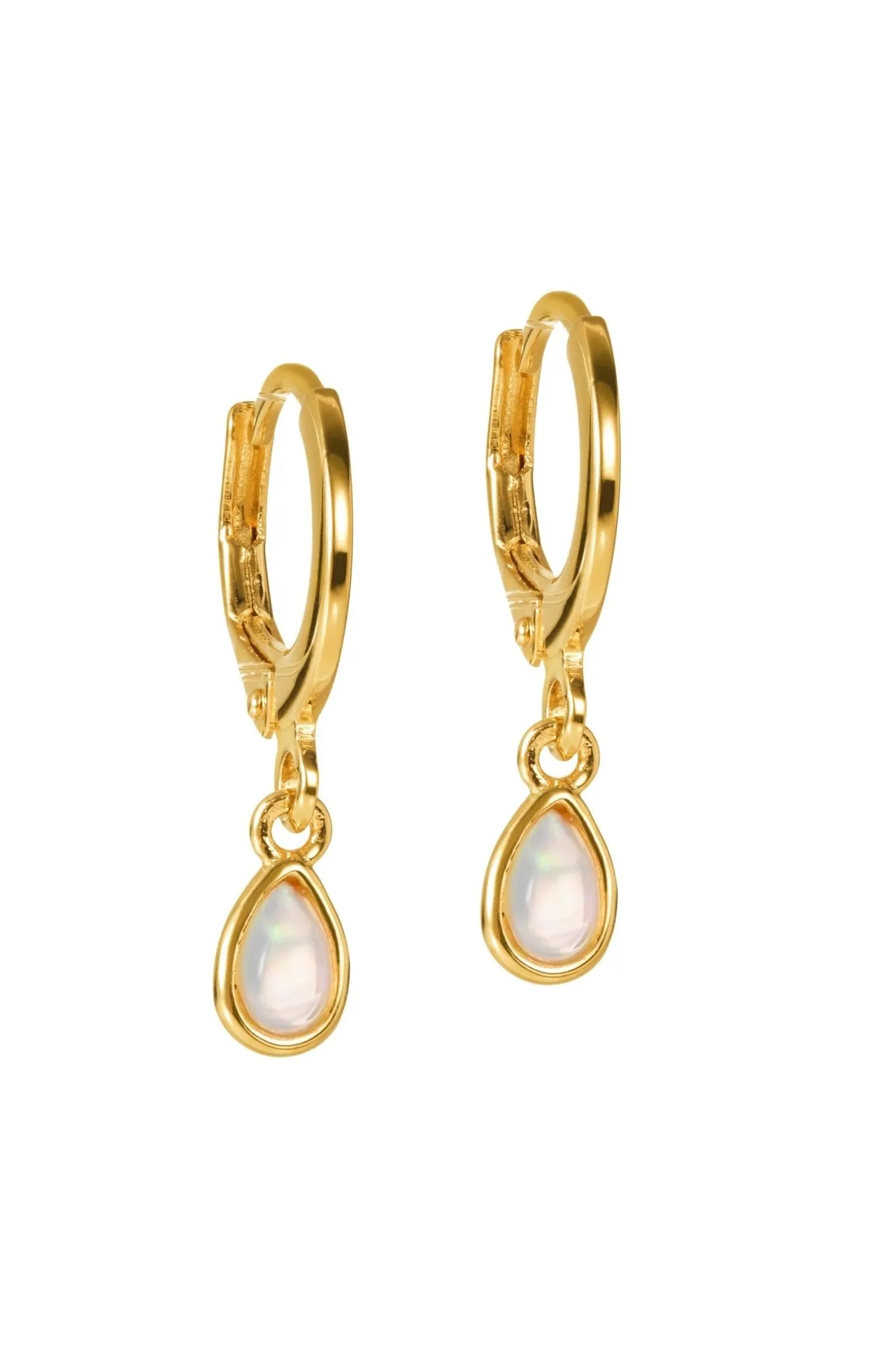 18ct Gold Plated Sterling Silver Opal Drop Hoop Earrings