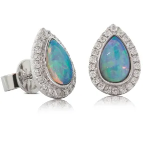 18ct White Gold Opal & Diamond Halo Earrings