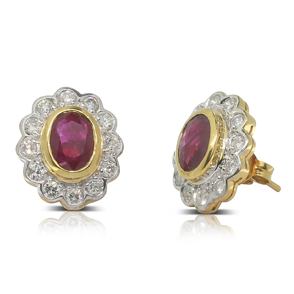 18ct Yellow Gold Ruby & Diamond Studs