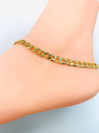 18K Gold Filled Cuban Link Anklet Bracelet 10” / Anklet Bracelet For Women / Bracelets / Pulseras para el Pie / Tobilleras para Mujer Oro Laminado