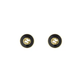 18K Gold Interlocking G Onyx Earrings