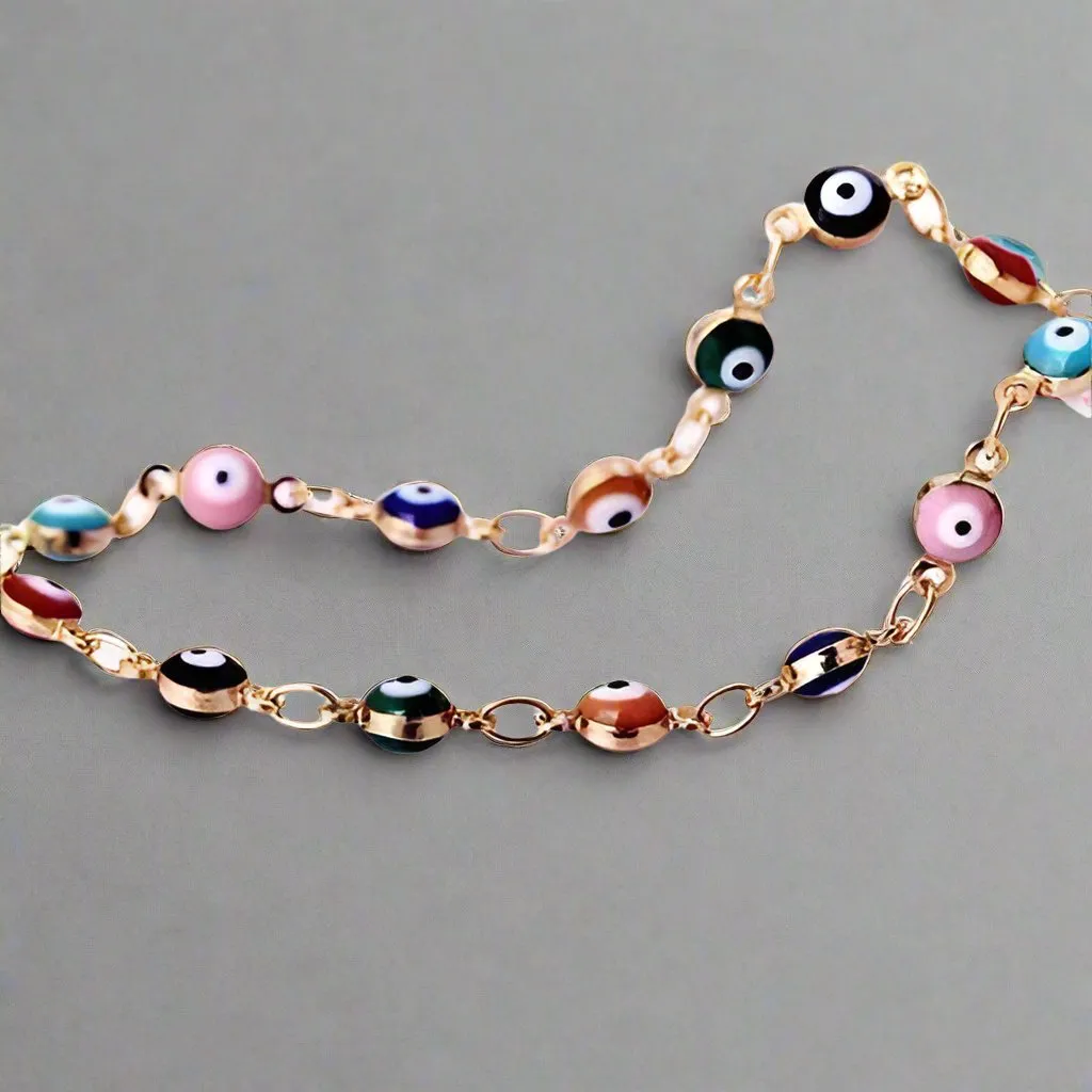 18K Gold Plated Teeny Tiny Evil Eye Bracelet - Multi-Color Enamel, Protective Charm for Women, Teens & Kids