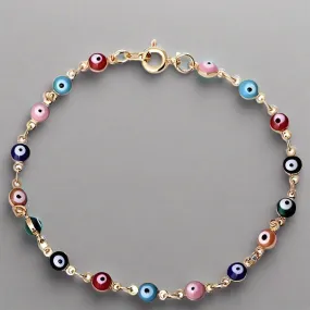 18K Gold Plated Teeny Tiny Evil Eye Bracelet - Multi-Color Enamel, Protective Charm for Women, Teens & Kids