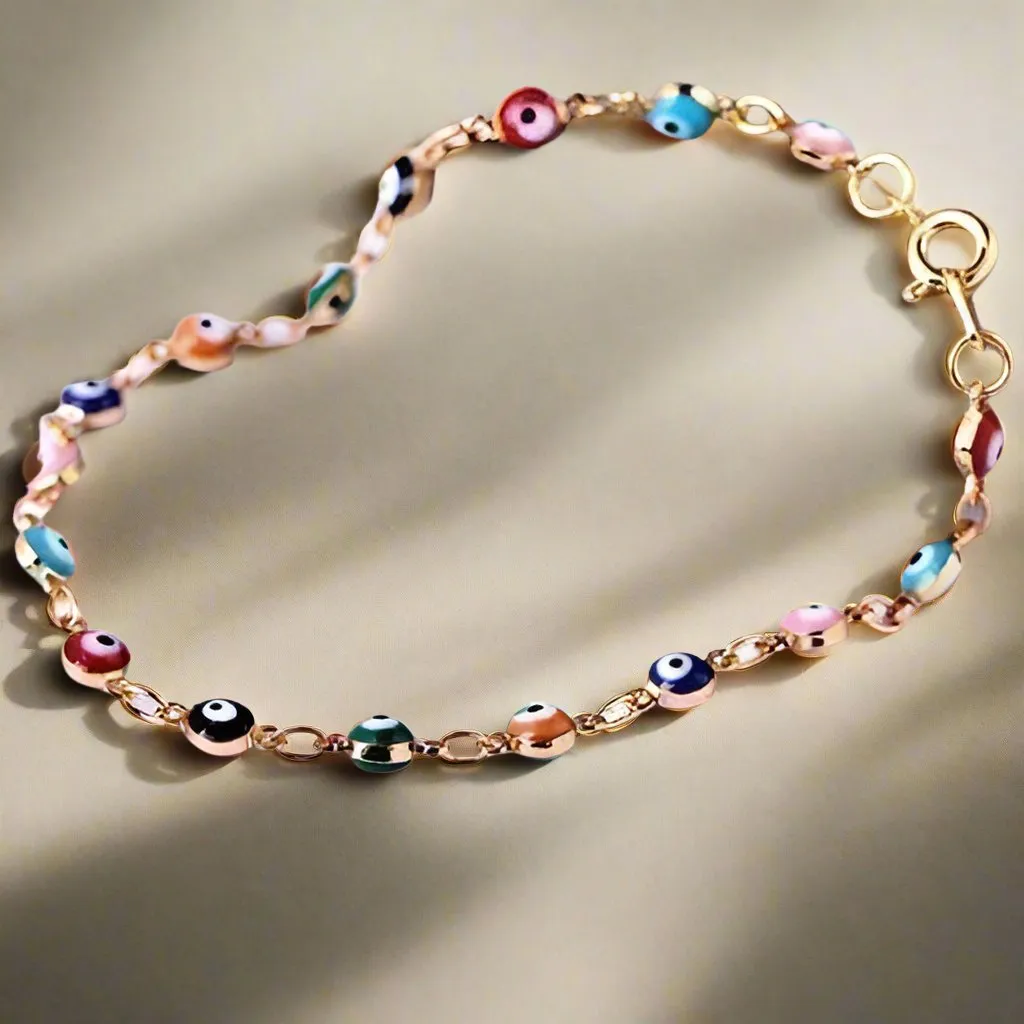 18K Gold Plated Teeny Tiny Evil Eye Bracelet - Multi-Color Enamel, Protective Charm for Women, Teens & Kids