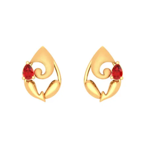 18k Lord Ganesha Gold Earrings With Bis Hallmark And Unique Red Gemstones.