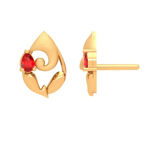 18k Lord Ganesha Gold Earrings With Bis Hallmark And Unique Red Gemstones.