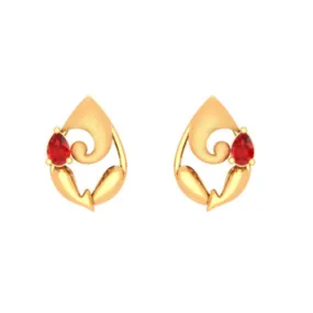 18k Lord Ganesha Gold Earrings With Bis Hallmark And Unique Red Gemstones.