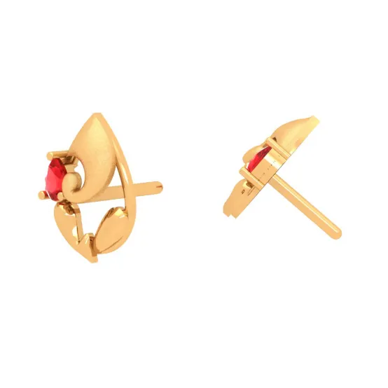 18k Lord Ganesha Gold Earrings With Bis Hallmark And Unique Red Gemstones.