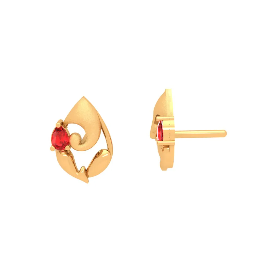 18k Lord Ganesha Gold Earrings With Bis Hallmark And Unique Red Gemstones.