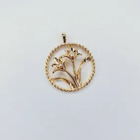 18K Real Gold Plated Round Lily Floral Rhinestone Charm