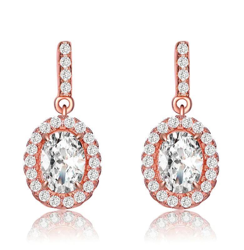 18k Rose Gold Plated with Colored Cubic Zirconia Dangle Earrings