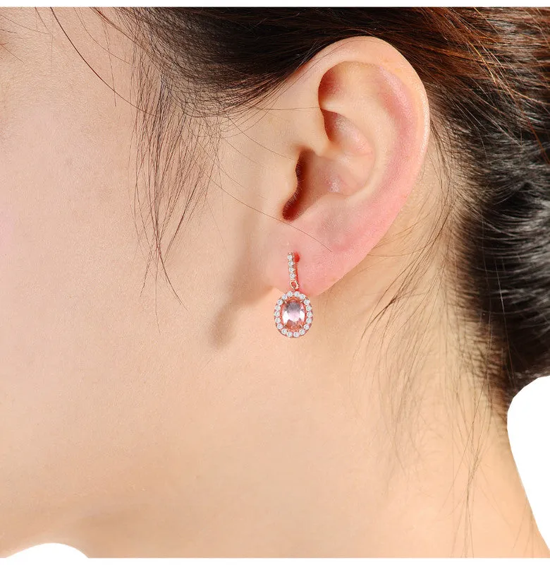 18k Rose Gold Plated with Colored Cubic Zirconia Dangle Earrings