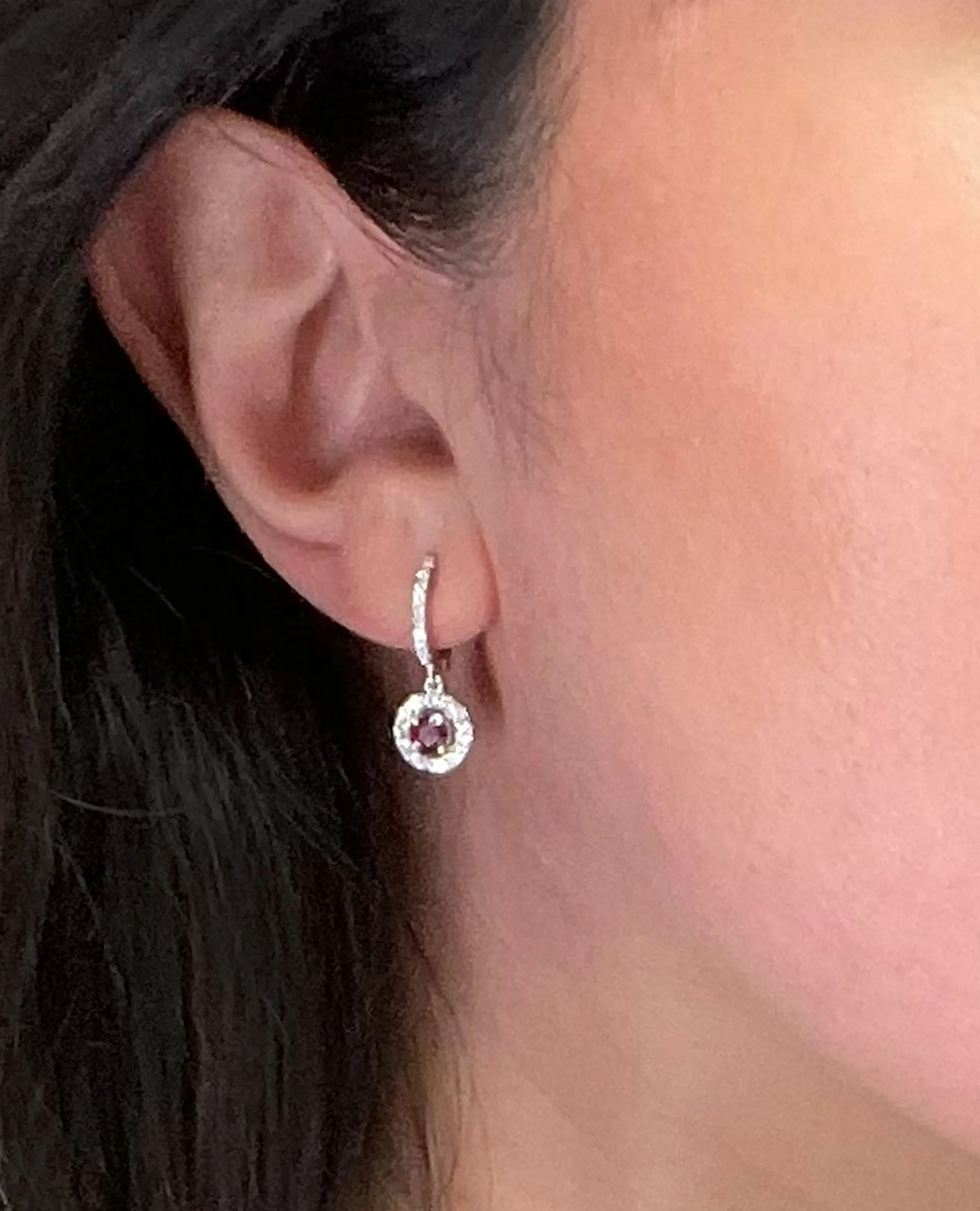 18K White Gold Drop Earrings with Rubies