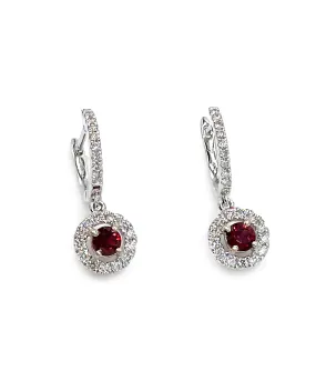 18K White Gold Drop Earrings with Rubies