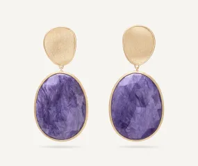 18K Yellow Gold Double Drop Charoite Earrings