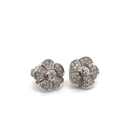 18kt White Gold Flower Stud With 18kt Gold Detachable Pearl Chandelier Earrings