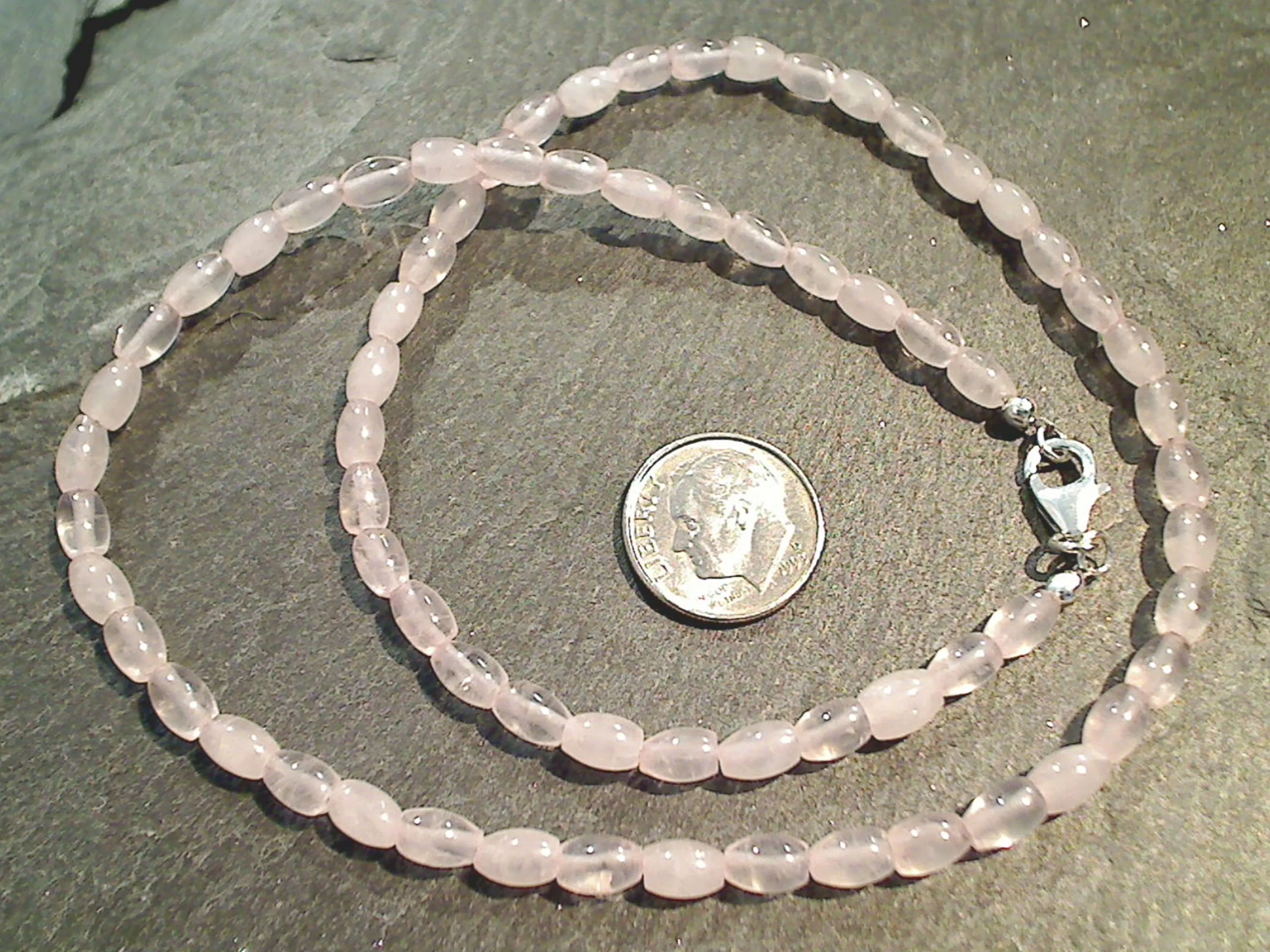 18" Rose Quartz, Sterling Silver 4MM Ovals Necklace