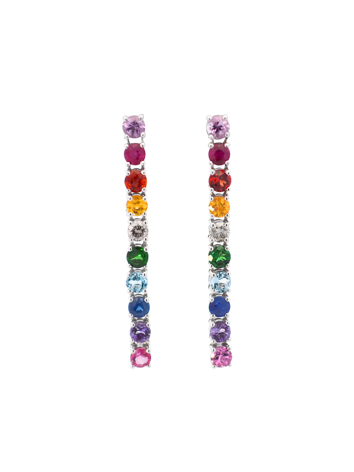 1.9 Multi Gemstone 18K Gold Linear Drop Earrings