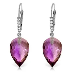 19.15 Carat 14K Solid White Gold Drop Briolette Amethyst Diamond Earrings