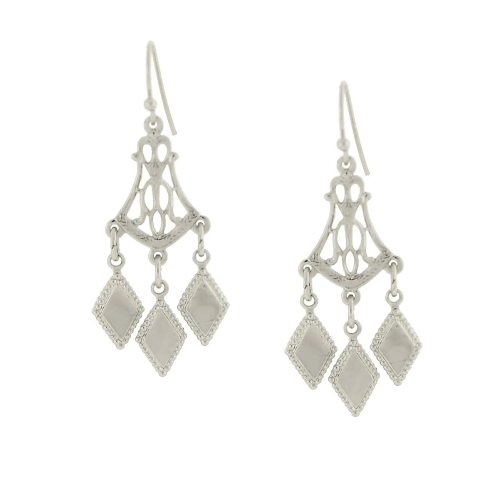 1928 Jewelry Silver Filigree & Diamond Cut Drops Chandelier Earrings