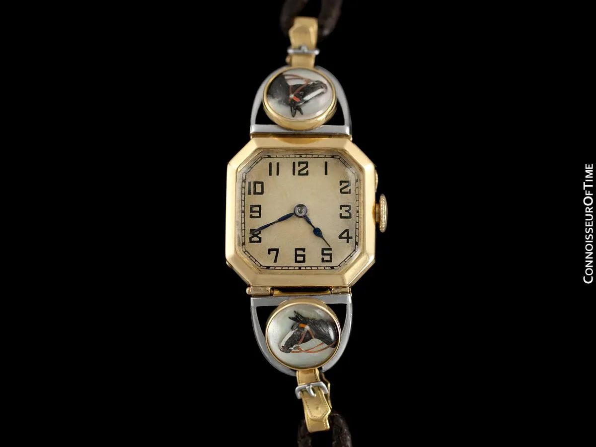 1939 IWC Most Likely for Tiffany & Co. Vintage Ladies Equestrian Horse Watch - 18K Gold, Platinum & Essex Crystal