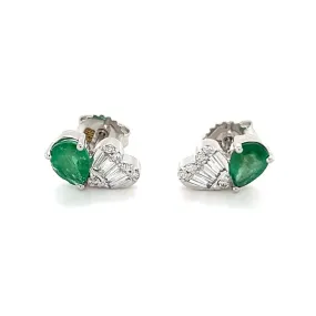 2 Stone Multishape Diamond Illusion Emerald Studs