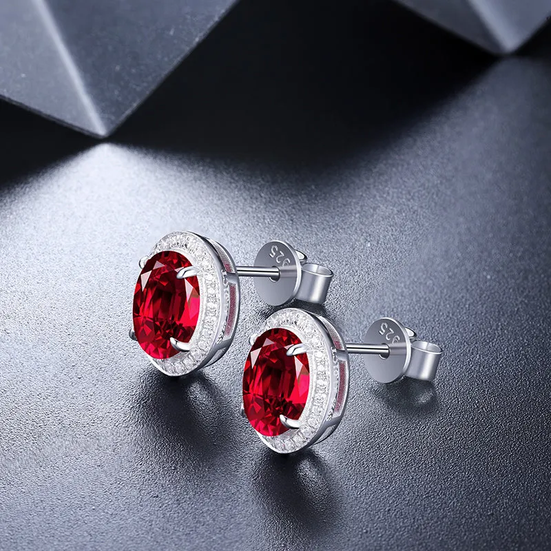 2.0 Carat Oval Lab Created Gemstone Halo Stud Earrings in S925 Silver Plating