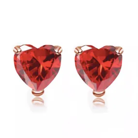 24k Rose Gold Plated 2 Carat Heart Created Ruby Stud Earrings