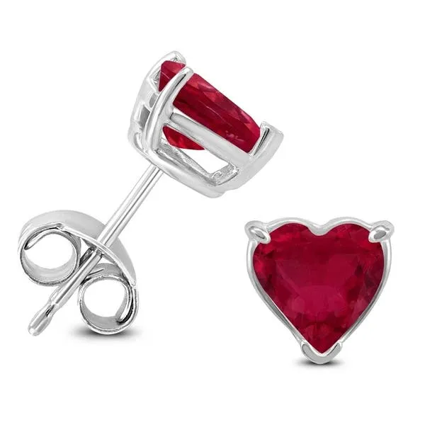 24k White Gold Plated 2 Cttw Ruby Heart Stud Earrings